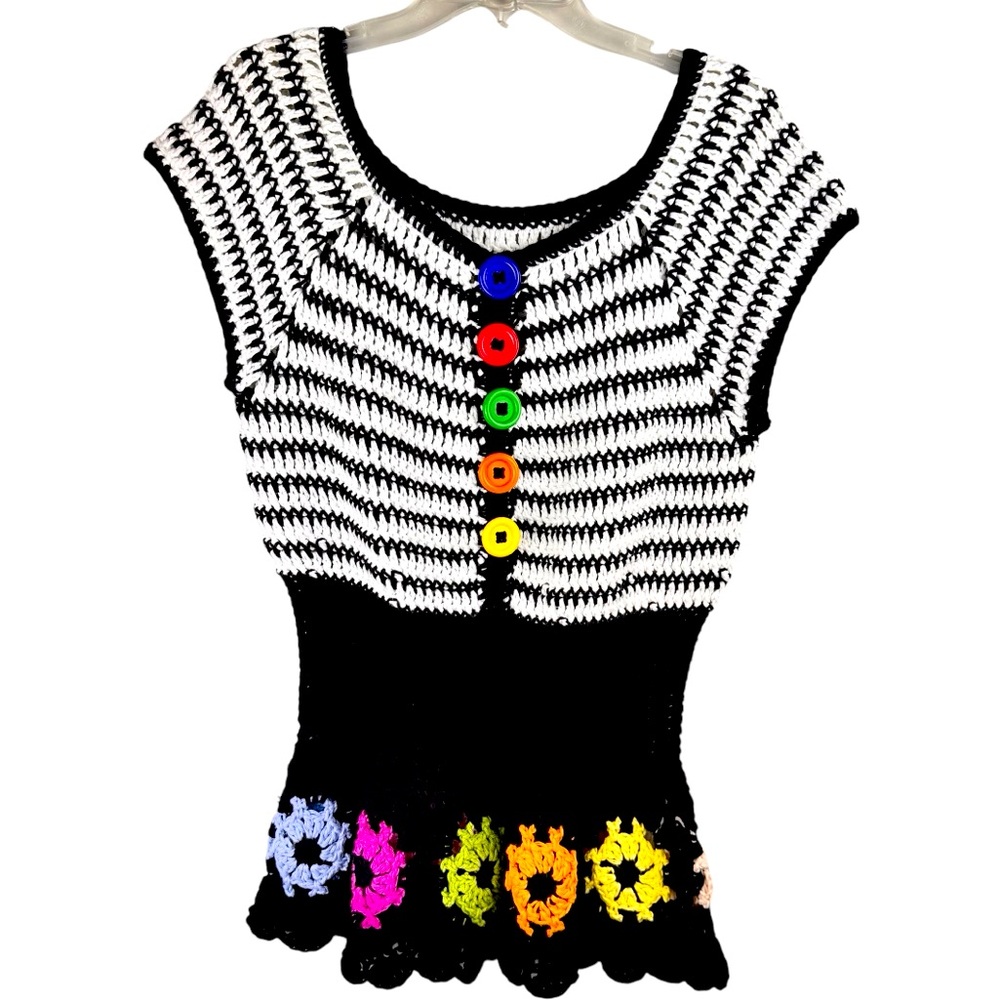 hand made blouse crochet For Women's Size M/L‎ Short Sleeve Colorful Boho Fairy
